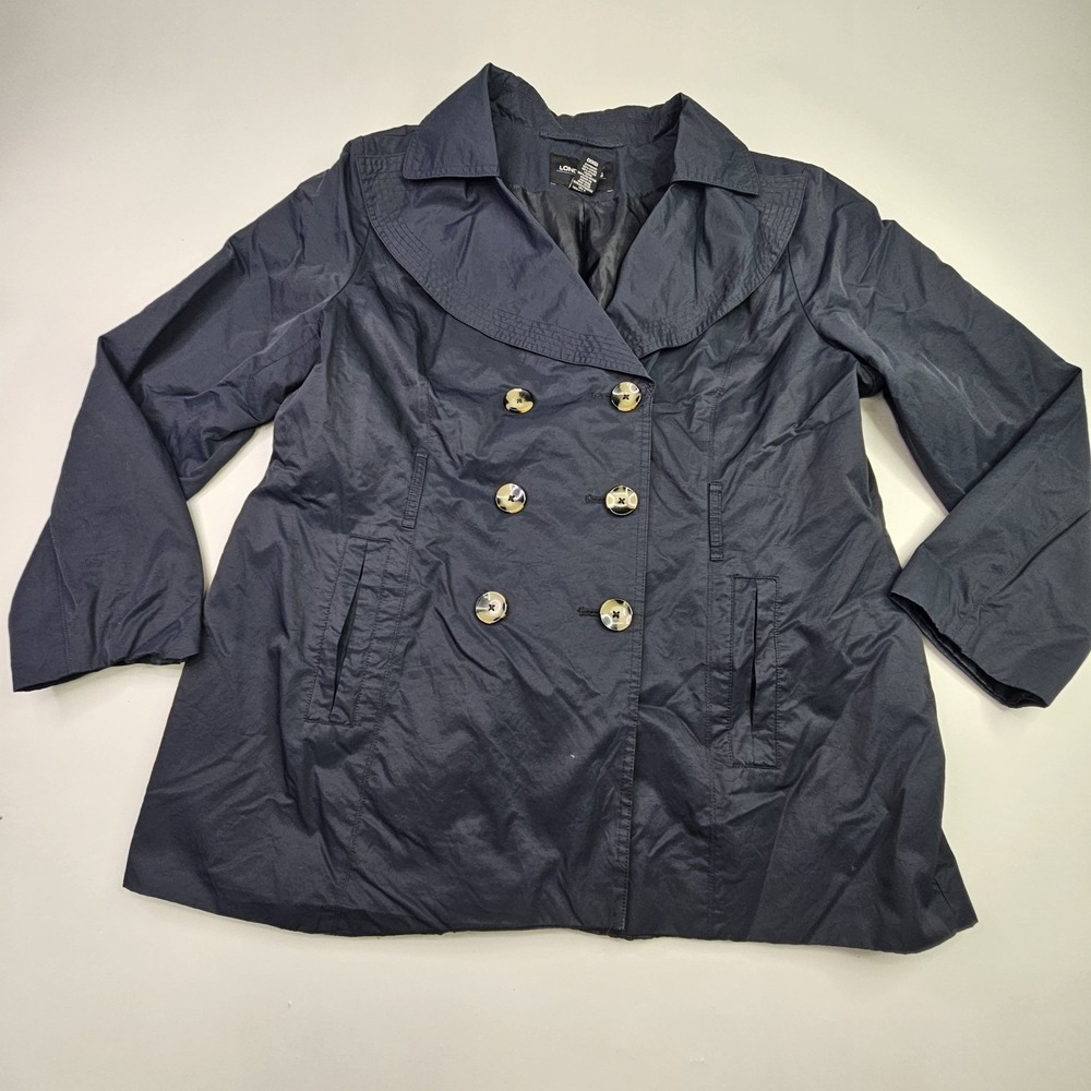 London Fog Jacket Women's XXL Black Double Breasted Peacoat Trench Style Shell
